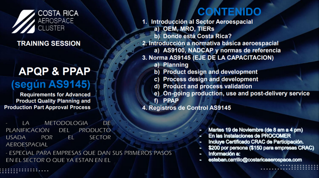 CRAC TRAINING: APQP & PPAP SEGÚN AS9145 - Costa Rica Aerospace Cluster